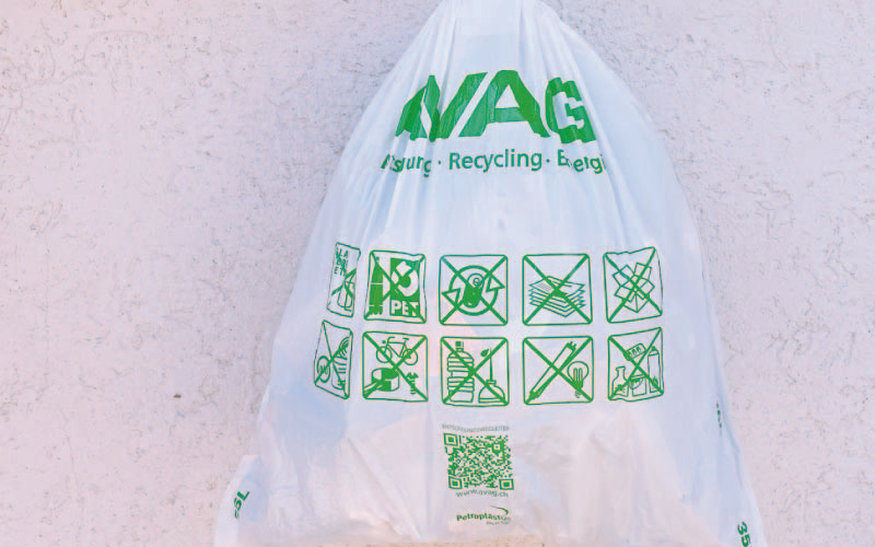 A plastic bag specific for recycling purposes.